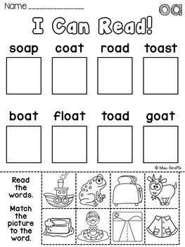 OA OW Worksheets and Activities NO PREP! Vowel Teams Worksheets