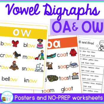 Preview of OA OW Worksheets Vowel Digraphs Activities for Vowel Team Practice