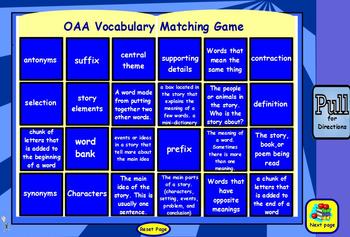 Preview of OAA Reading Vocabulary Test Terms Matching Game for the Activeboard