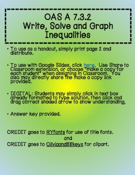 Preview of OAS A 7.3.2 Inequalities: Write, Solve and Graph (digital and paper with key)
