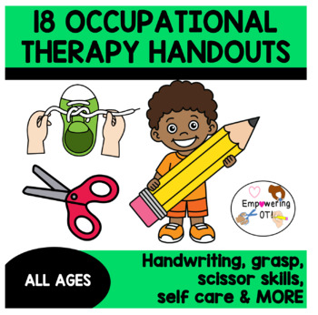 Preview of OCCUPATIONAL THERAPY HANDOUTS & INFORMATIONAL SHEETS 18 sheets ... OT sped