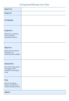 Preview of OCCUPATIONAL THERAPY- Case note template- SOAP notes
