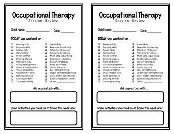 occupational therapy parent communication form freebie