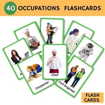 Preview of OCCUPATIONS (Real images)  40 Montessori Cards - Flash Cards Nomenclature Cards