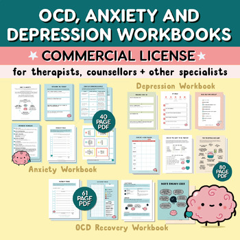 Preview of OCD, Anxiety and Depression Workbook(License) Mega Bundle Coping Skills Therapy
