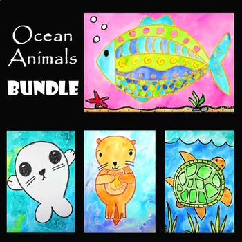 Preview of OCEAN ANIMALS BUNDLE | 4 EASY & FUN SUMMER Drawing & Painting Video Art Projects