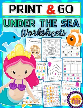 Preview of OCEAN ANIMALS / CREATURES PRE-K WORKSHEETS PACK Distance Learning from home