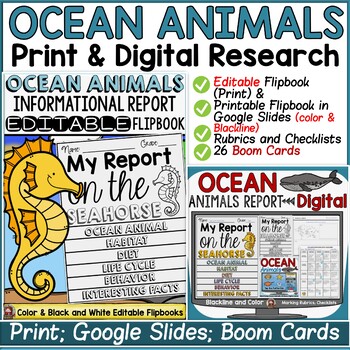 Preview of OCEAN ANIMALS RESEARCH TEMPLATES: PRINT & DIGITAL- GOOGLE DRIVE-BOOM CARDS