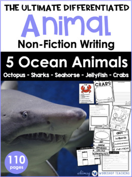 Preview of OCEAN ANIMALS Non Fiction Differeniated Research Posters Writing Templates