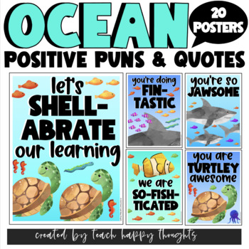 Preview of OCEAN SEA Puns Quotes Poster Set Posters Inspirational Positive Bulletin Board