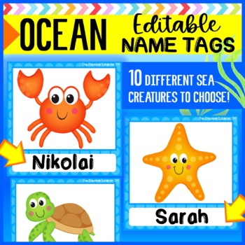 Preview of OCEAN THEME NAME TAGS (EDITABLE)