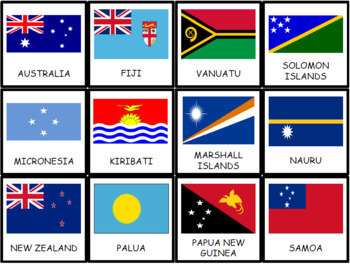 OCEANIA (MEMORY GAME): Flags, Capital Cities and Outlines | TpT