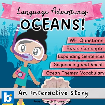Preview of OCEANS, Boom Cards Speech Therapy, WH Questions, Basic Concepts, Homework