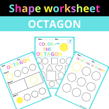 Preview of OCTAGON Colorful, fun shape worksheets homework,Find color draw and trace