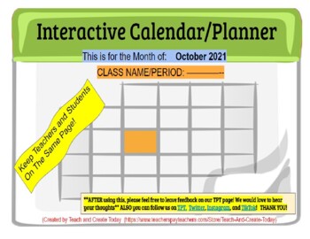 Preview of OCTOBER 2021 Interactive Calendar * Lesson Planner For any Class Google Slides