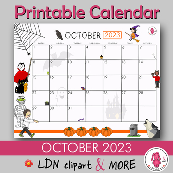 OCTOBER Calendar 2023 printable and decorative, a cute monthly planner