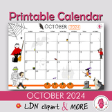 OCTOBER Calendar 2024 printable and decorative, a cute mon