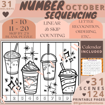 Preview of OCTOBER Holidays | Sequencing Puzzle | Number Sense | 1-10 | 11-20 Skip Counting