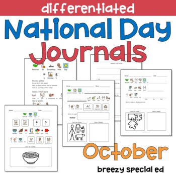 Preview of OCTOBER National Days Differentiated Journals for special education