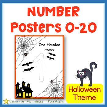 Preview of NUMBERS 1-20 with Number Words Wall POSTERS Halloween Room Decor