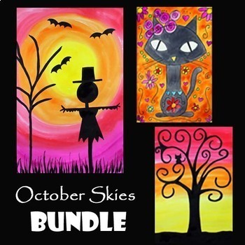 Preview of OCTOBER SKIES BUNDLE | 3 Directed Drawing & Watercolor Painting Art Projects