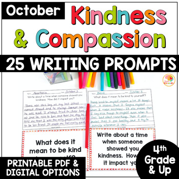Preview of OCTOBER Social-Emotional Learning Daily Writing Prompts: Kindness & Compassion