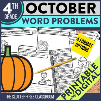 Preview of OCTOBER WORD PROBLEMS Math 4th Grade Fourth Activities Worksheets Centers