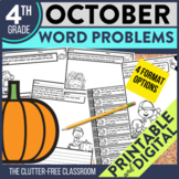 OCTOBER WORD PROBLEMS Math 4th Grade Fourth Activities Wor