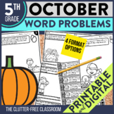 OCTOBER WORD PROBLEMS Math 5th Grade Fifth Activities Work