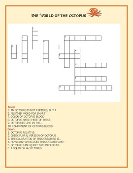 Preview of OCTOPUS: AN AMAZING SEA CREATURE: CROSSWORD