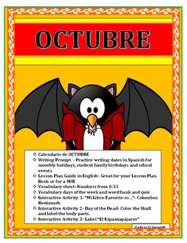 Preview of OCTUBRE -Spanish Calendar-Days of the Week/Holidays-Fall-Distance Learning