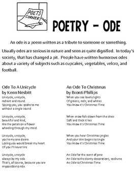 Preview of ODE TEACHING PACKET- Thanksgiving and Christmas Poetry As Well!