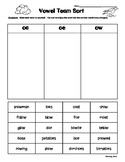 OE, OA and OW Vowel Team Sorting Activity Worksheet