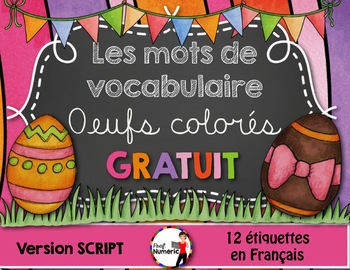 Preview of FRENCH VOCABULARY CARDS OEUFS PÂQUES - Mots de vocabulaire - script et cursif