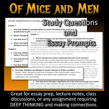 Preview of OF MICE AND MEN Study Questions & Essay Prompts (review, lecture) Google Docs