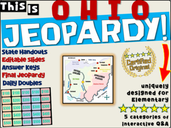 Preview of OHIO STATE JEOPARDY GAME! handouts, answer keys, interactive game board