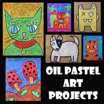 Preview of OIL PASTEL LESSONS BUNDLE | 6 EASY Directed Drawing Projects & Activities