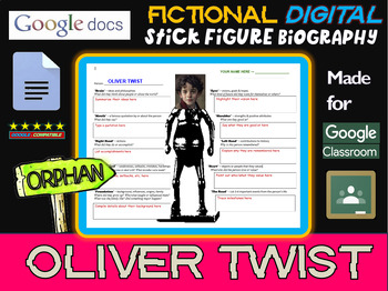 Preview of OLIVER TWIST - Fictional Digital Stick Figure Research Activity (GOOGLE DOCS)