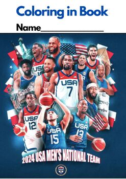 Preview of OLYMPIC 2024 USA Basketball Men's National Team, Coloring in Book, US spelling