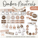 OMBRE NEUTRALS Classroom Decor BUNDLE | Editable Neutral Decor