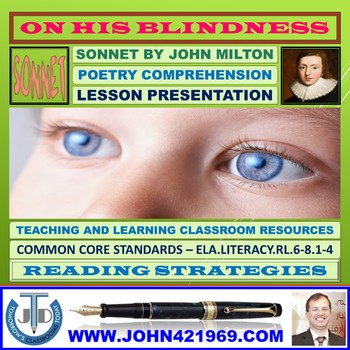 Preview of ON HIS BLINDNESS - ANALYZING MILTONIC SONNET - LESSON PRESENTATION
