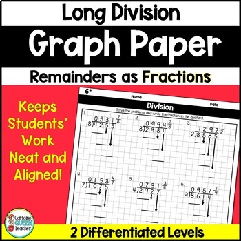 Preview of Long Division with Remainders as Fractions Practice Graph Paper Worksheets