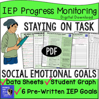 Preview of ON TASK BEHAVIOR IEP Goals, Data Sheet, Student-friendly graph, Easy Directions!