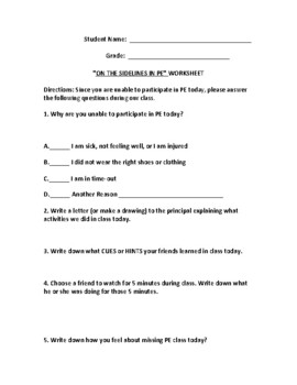 Preview of ON the Sideline (PE Teachers) Worksheet for Students