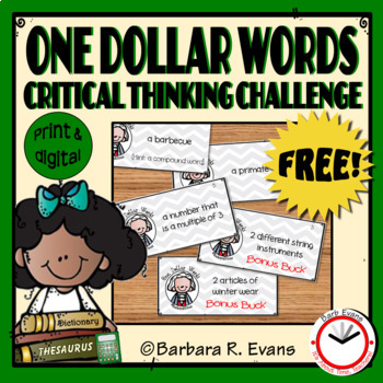 Preview of ONE DOLLAR WORDS FREEBIE Critical Thinking Because of Mr. Terupt Extension
