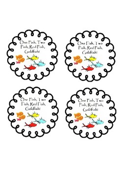 Preview of ONE FISH, TWO FISH, RED FISH, GOLDFISH, Dr. Seuss themed treat labels