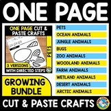 ONE PAGE CUT & PASTE CRAFT SHEETS ANIMAL ACTIVITY COLORING
