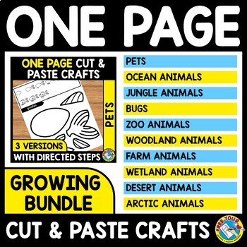 Preview of ONE PAGE CUT & PASTE CRAFT SHEETS ANIMAL ACTIVITY COLORING PAGES GROWING BUNDLE
