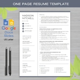 ONE PAGE RESUME Template Google Docs and Google Slides + E