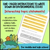 ONE-PAGER INSTRUCTIONS and IDEAS to write an ENVIRONMENTAL essay!